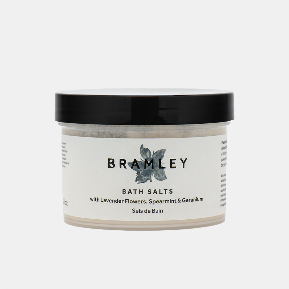 bramley lavender flower, spearmint & geranium bath salts in plastic tub