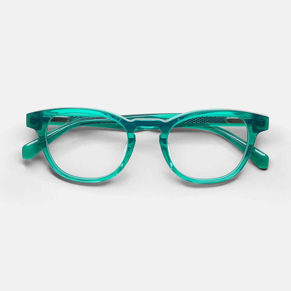 green 'clearly' reading glasses, made by Eyebobs