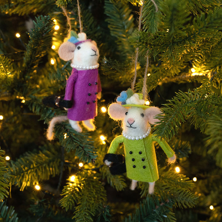 Green Queen Mouse Felt Christmas Tree Decoration