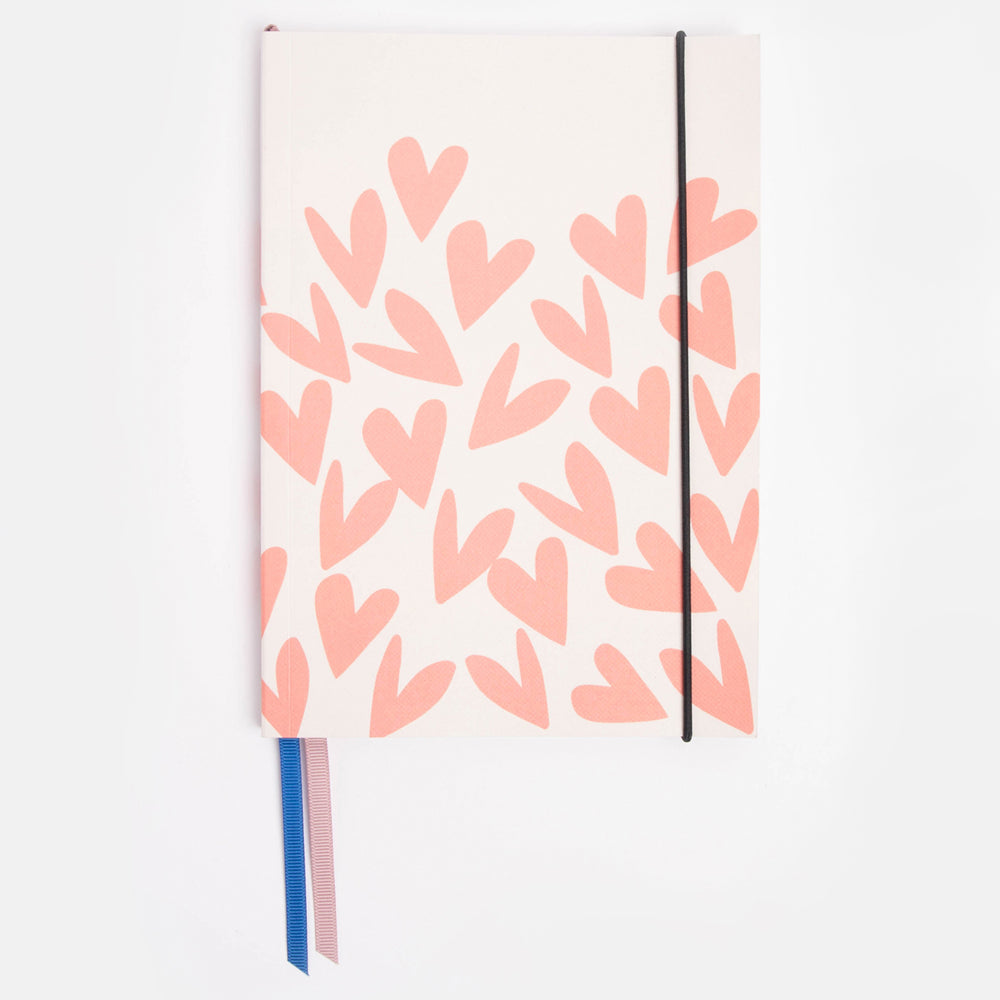 coral pink hearts print soft cover A5 notebook