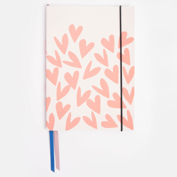 coral pink hearts print soft cover A5 notebook