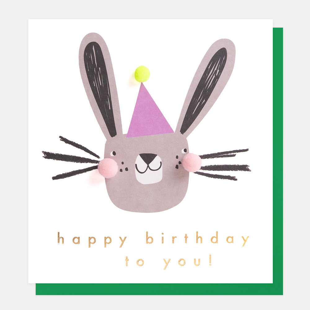 rabbit in a party hat 'happy birthday to you' card
