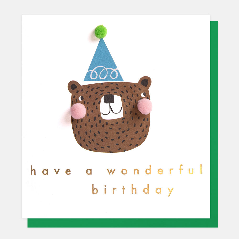 bear in a party hat 'have a wonderful birthday' card