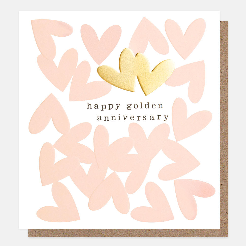 pink and gold hearts golden anniversary card