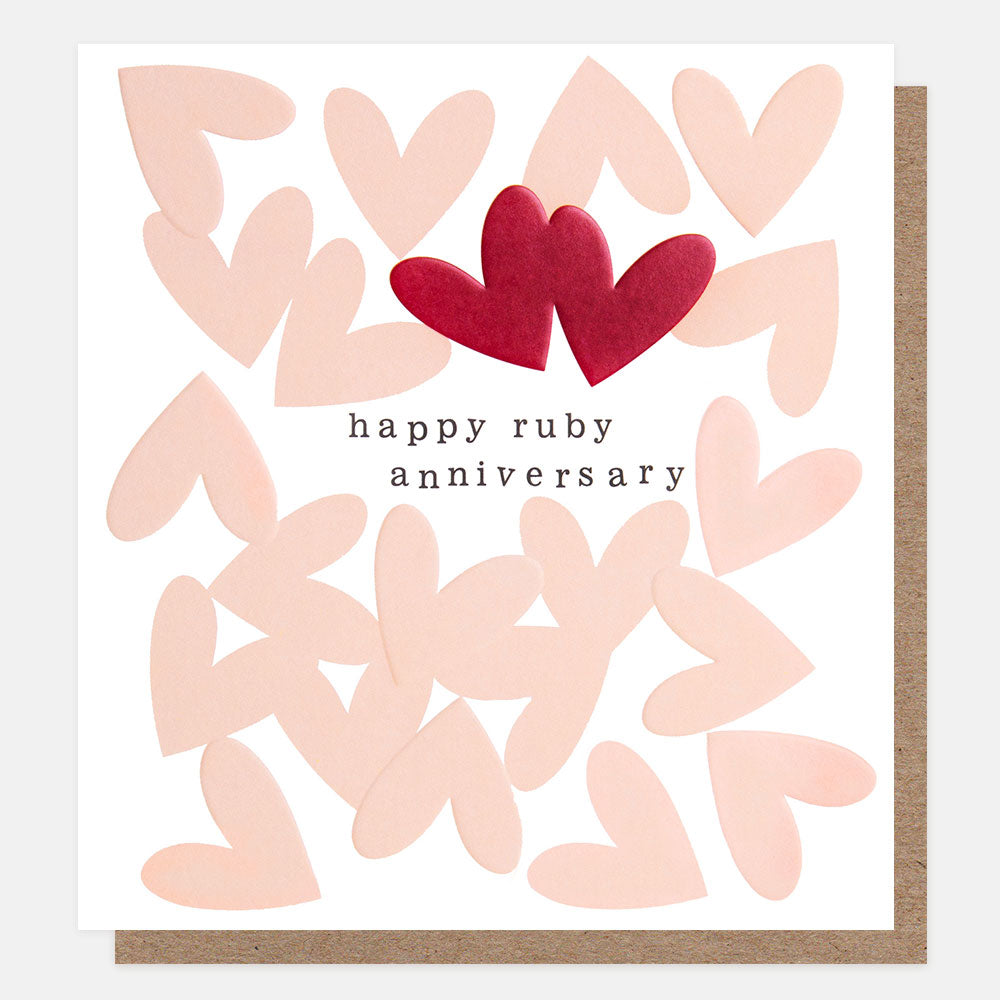 pink and red hearts ruby anniversary card