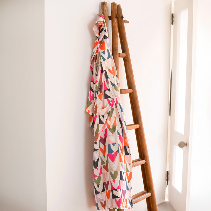 women's multi colour checkerboard heart print viscose dressing gown