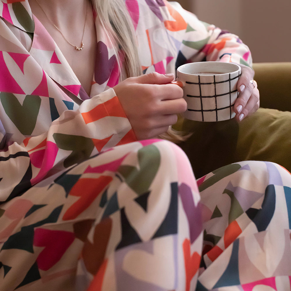 women's multi-checkmate heart print straight leg pyjama trouser