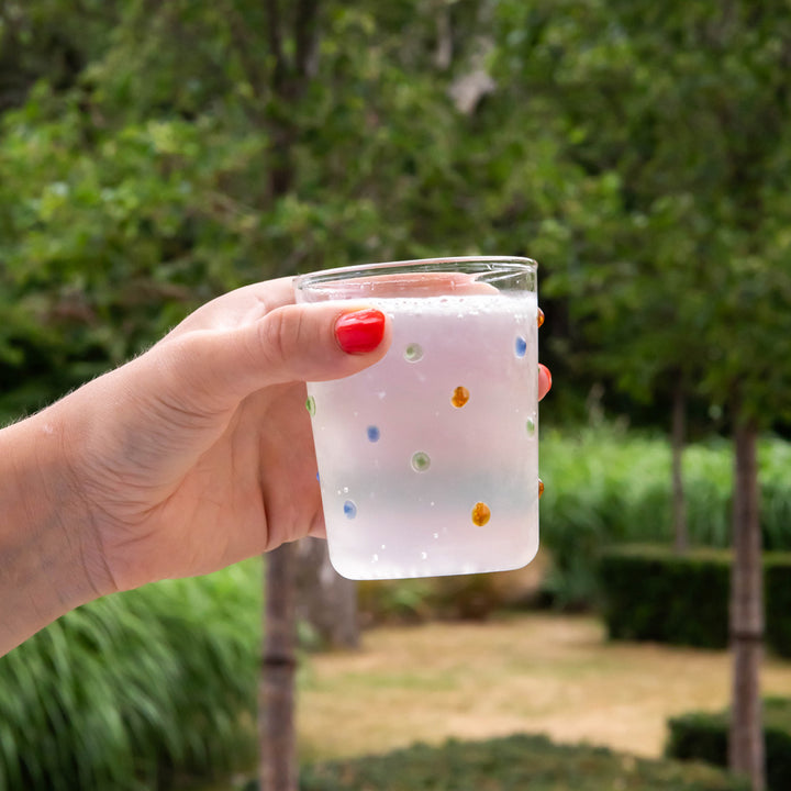 hand blown colourful textured spot drinking glasses