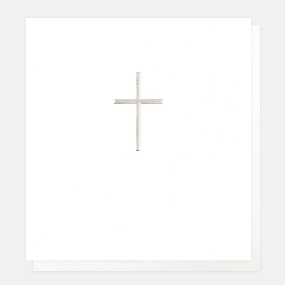 silver foil cross card for christening or first holy communion