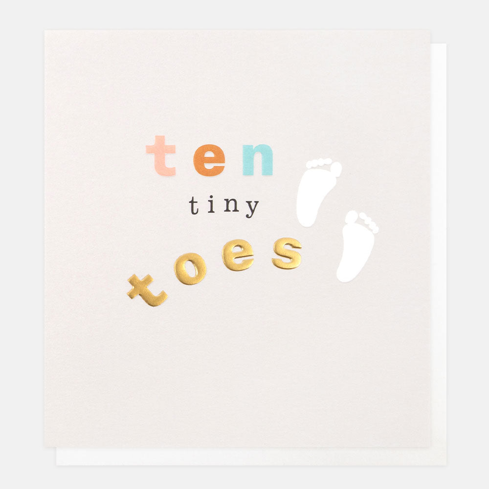 ten tiny toes silver embossed feet new baby card