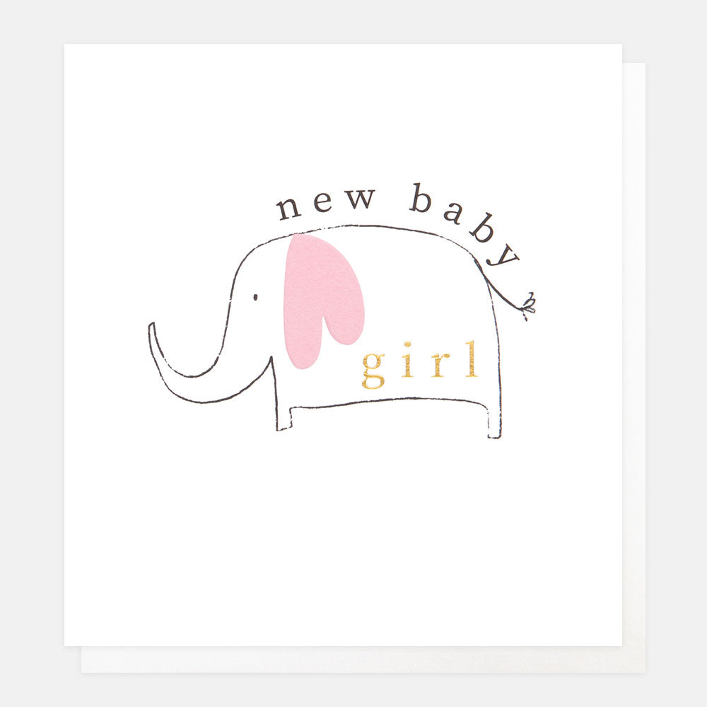 elephant with pink ears new baby girl card