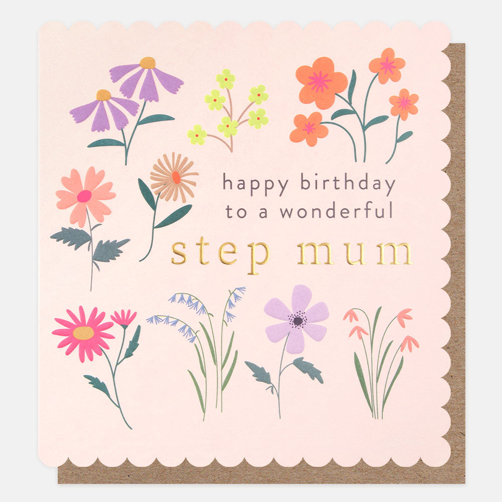 colourful flowers happy birthday to a wonderful step mum birthday card