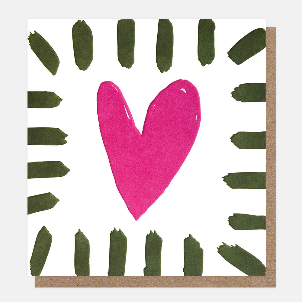 pink heart with green brushstrokes border everyday card