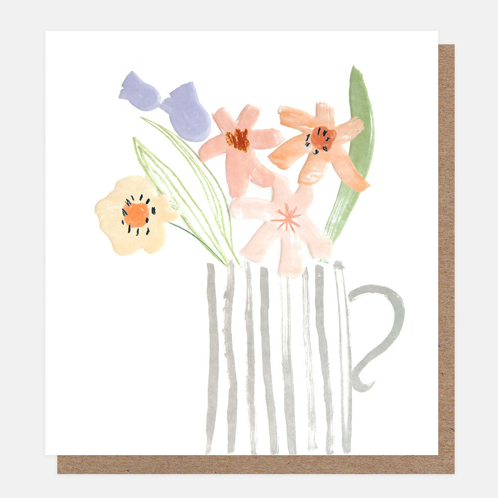 blank greeting card featuring a jug full of colourful flowers in handpainted style