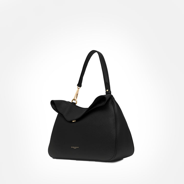 black leather brooke fold down handbag, made in Italy by Gianni Chiarini