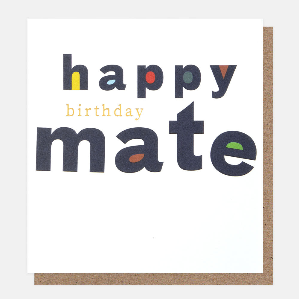 happy birthday mate bold text card in white background