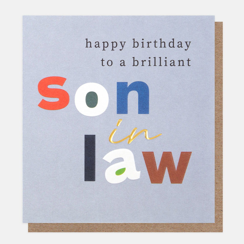bold text on blue background 'happy birthday to a brilliant son in law' card