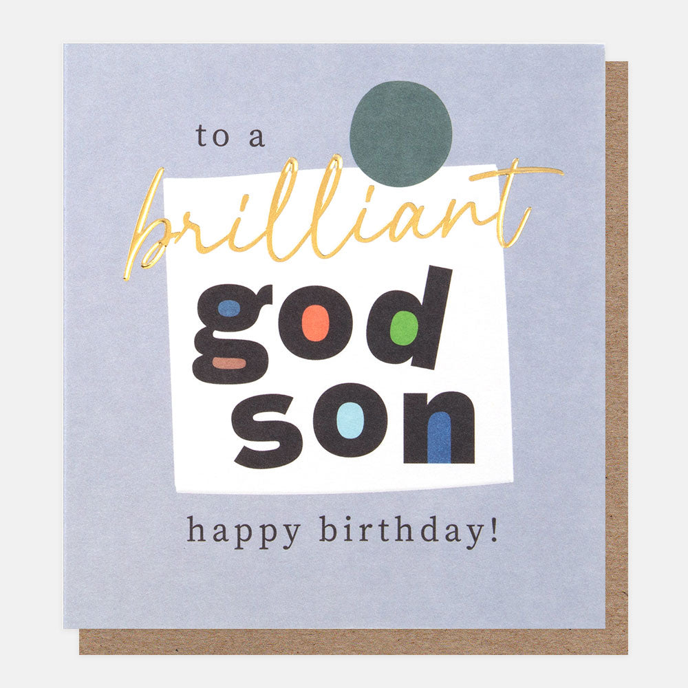 bold text 'to a brilliant god son' happy birthday card