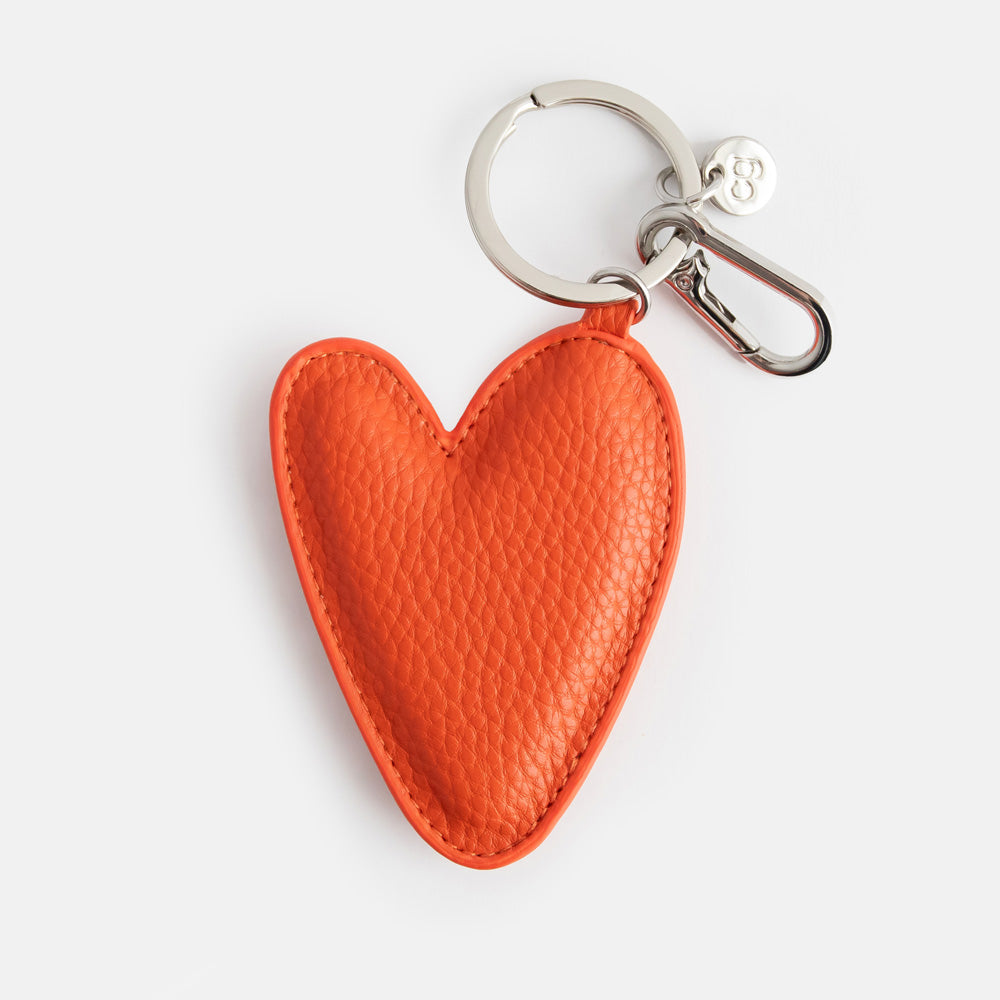 orange heart shaped leather look bag charm or large keyring