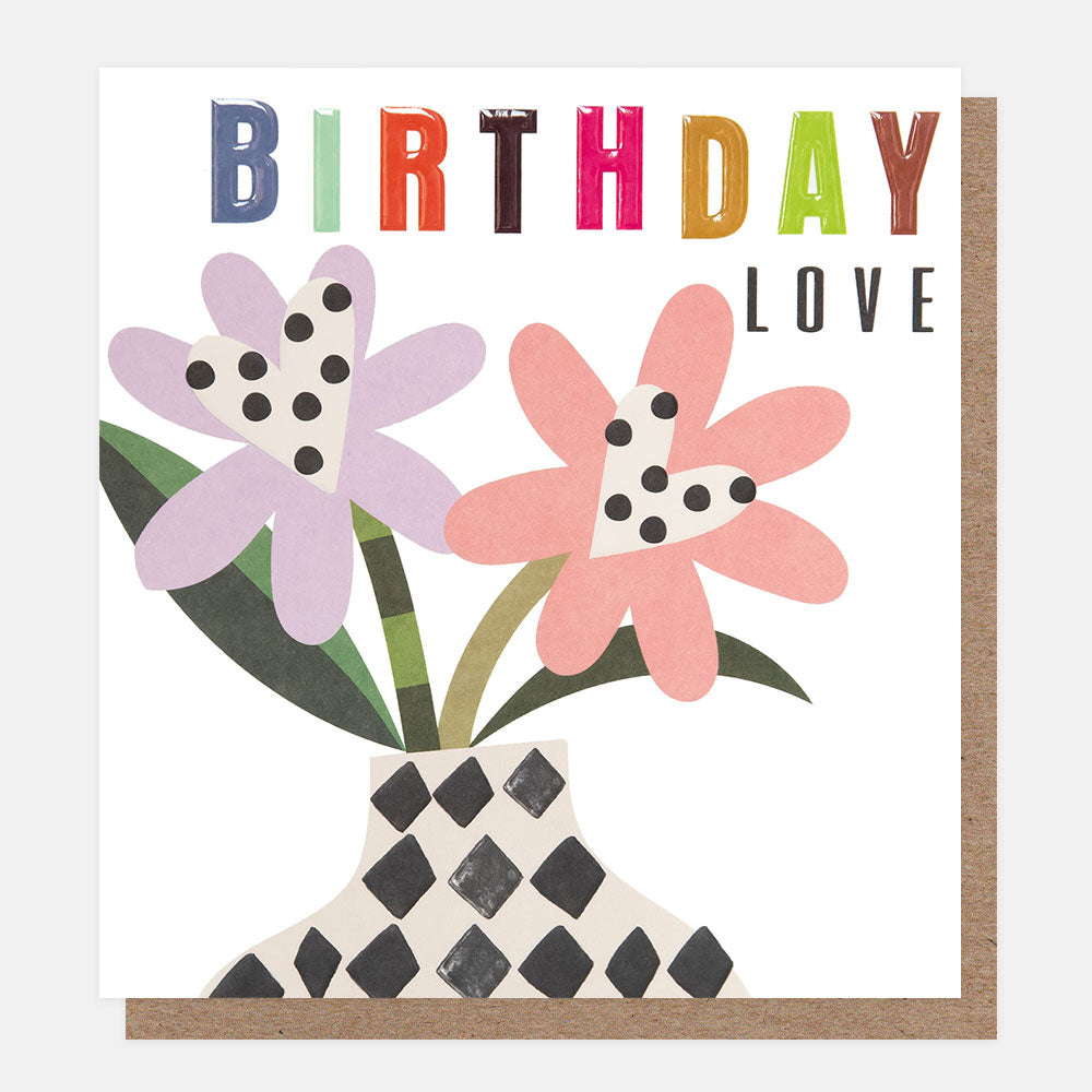 spotty heart flowers in a vase birthday love card