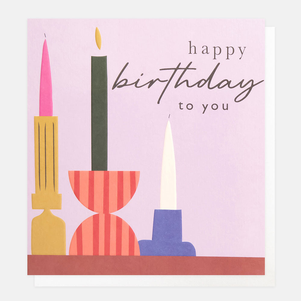 colourful candles in candlesticks happy birthday to you card