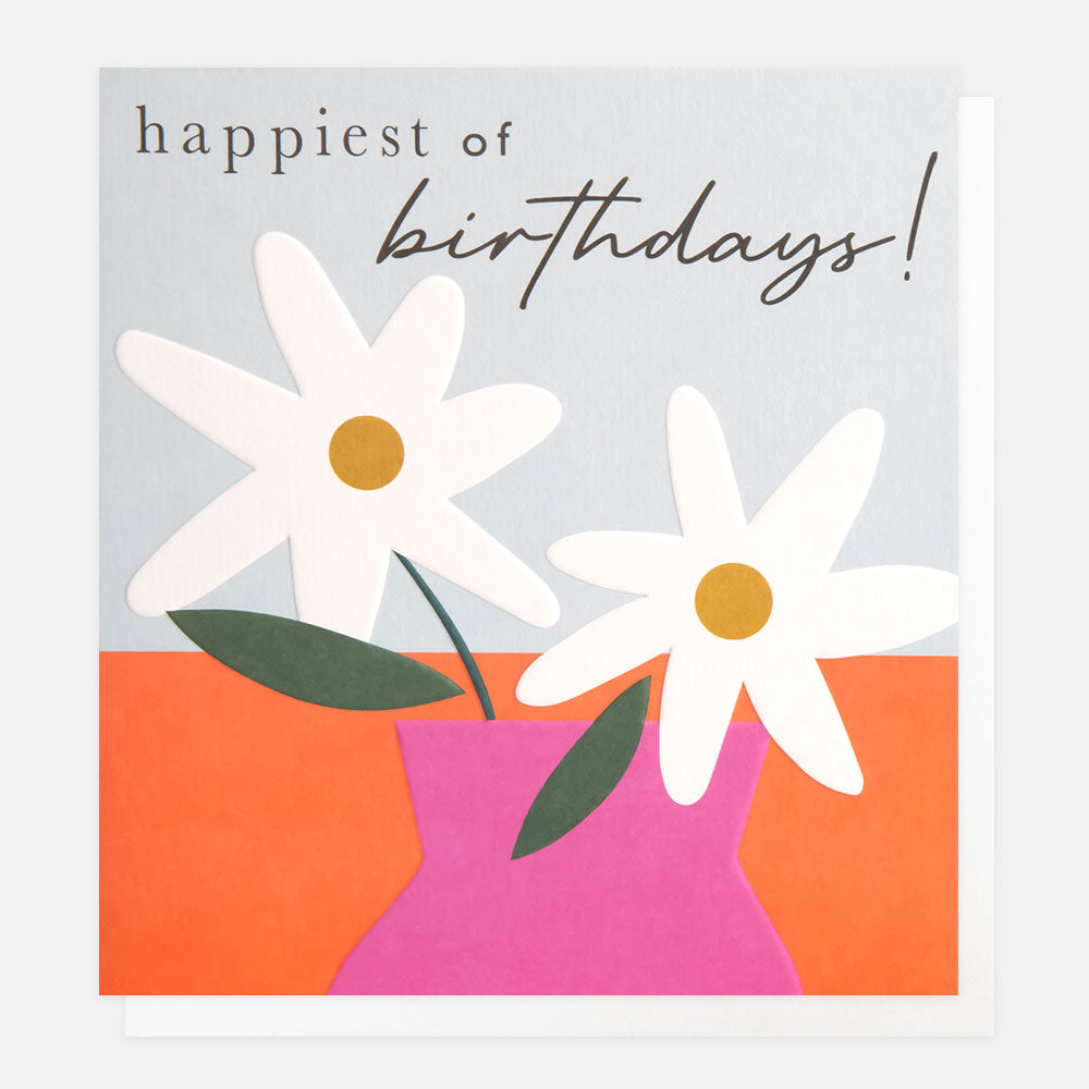 daisies in a vase happiest of birthday card