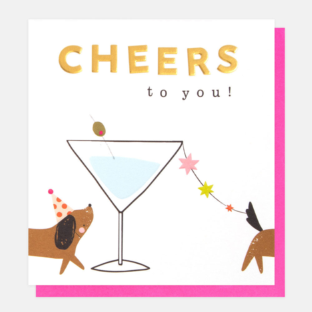 sausage dog and martini cocktail glass cheers to you card