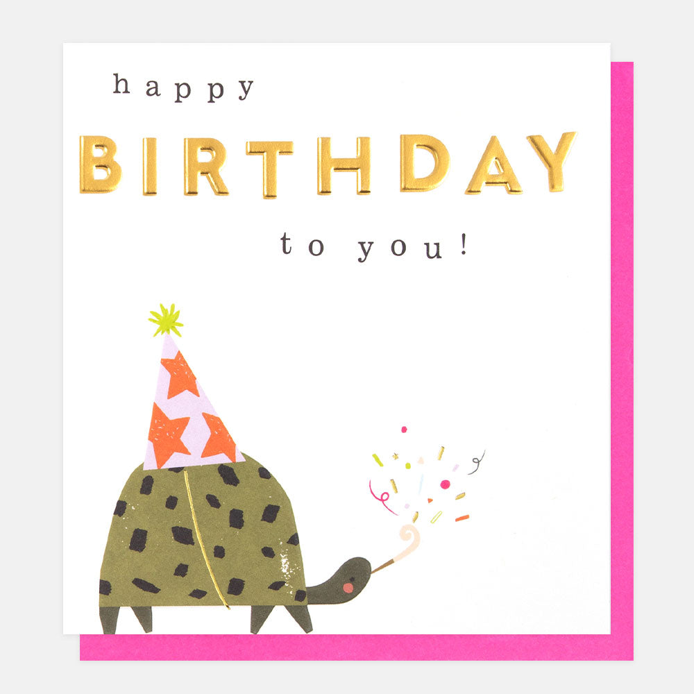 tortoise with party hat happy birthday to you card