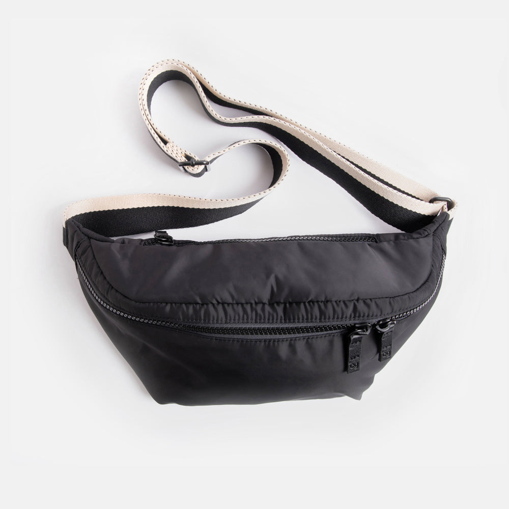 black padded polyester crossbody bag