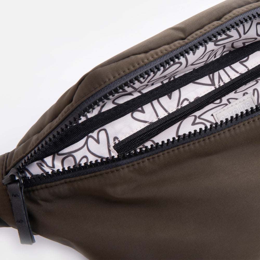 khaki padded polyester crossbody bag