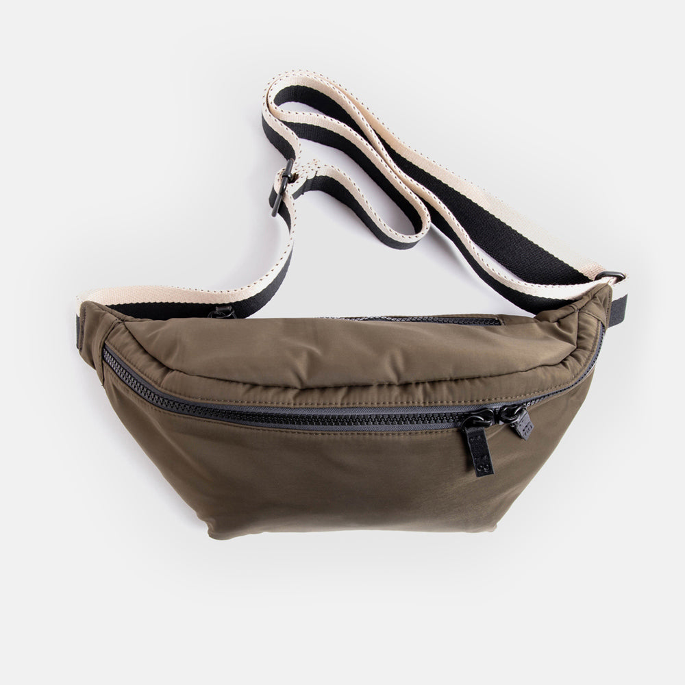 khaki padded polyester crossbody bag