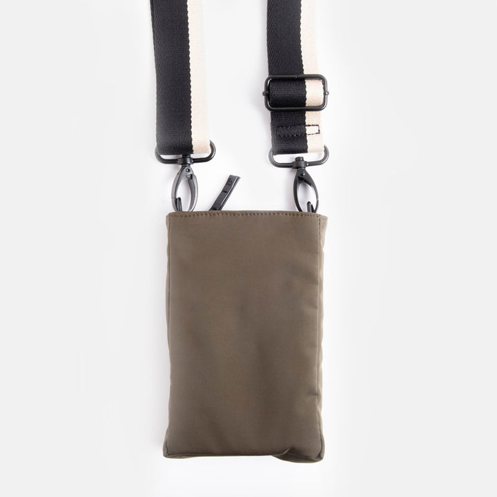 khaki padded polyester phone pouch bag