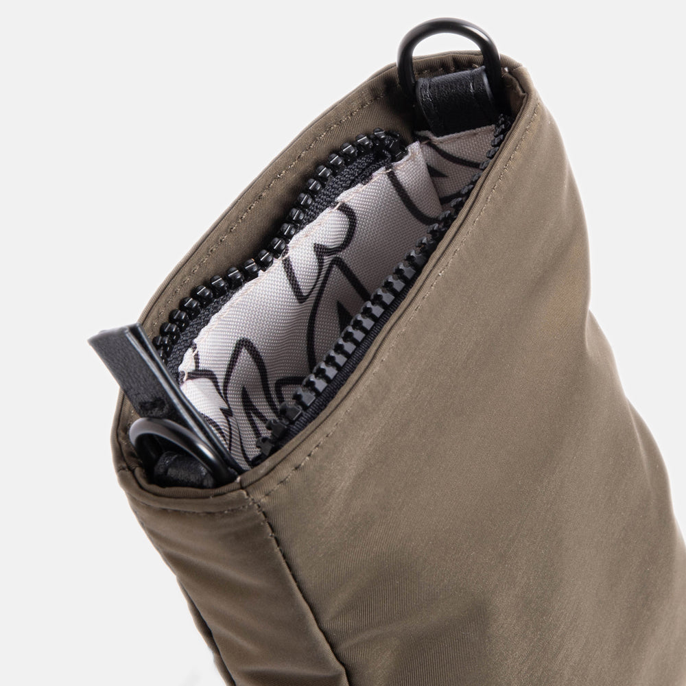khaki padded polyester phone pouch bag