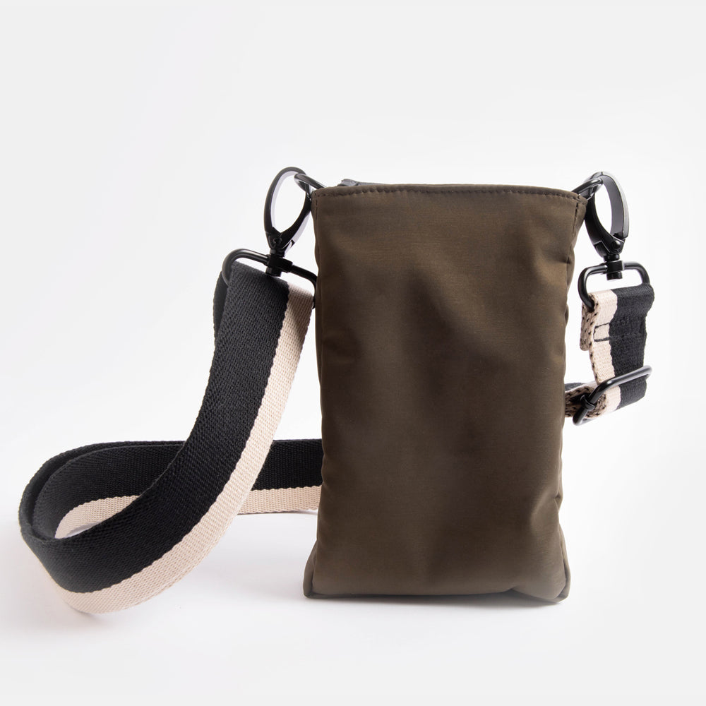 khaki padded polyester phone pouch bag