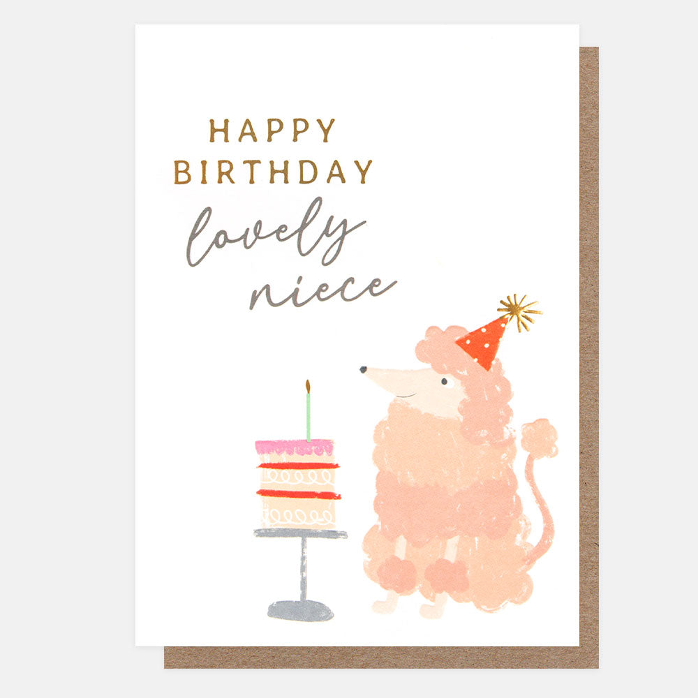 poodle with a cake happy birthday lovely niece card