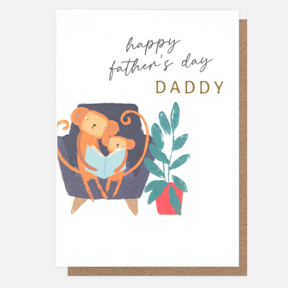 dad and child monkey reading a book happy father's day daddy card