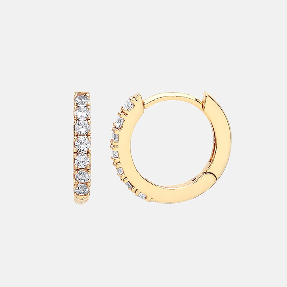 gold plated hoop earrings set with white cubic zirconia, made by Estella Bartlett