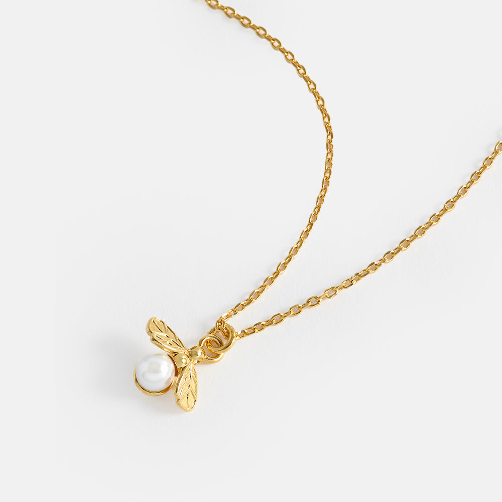Gold Pearl Bee Pendant Necklace โ Caroline Gardner