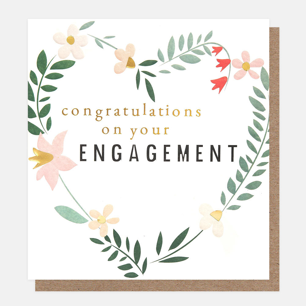floral heart wreath congratulations on your engagement card