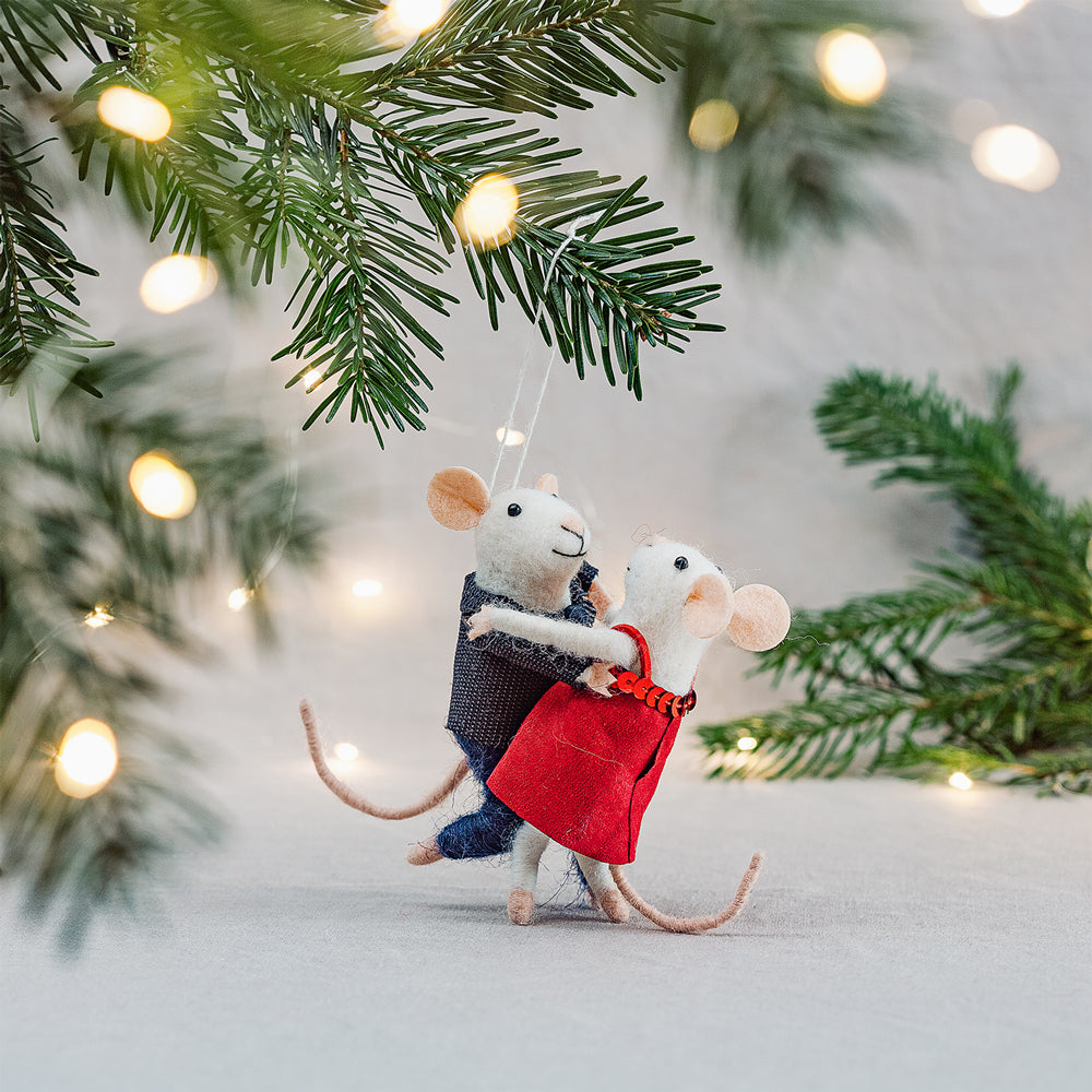 felt dancing mice hanging christmas tree decoration