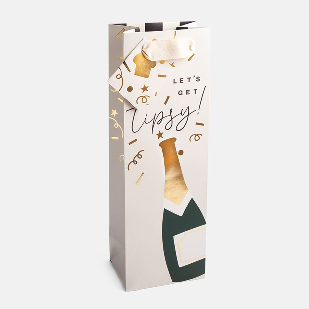 let's get tipsy popping champagne bottle bag