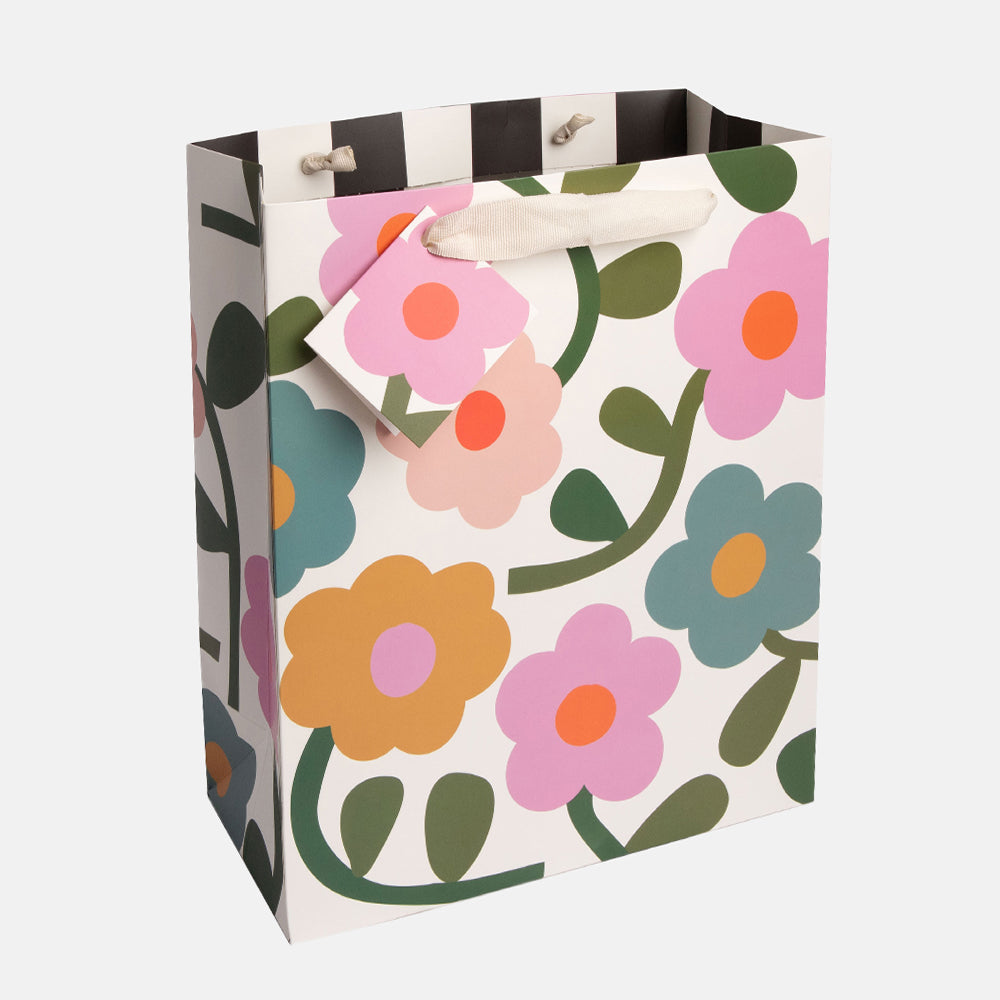 colourful flowers large gift bag with matching gift tag