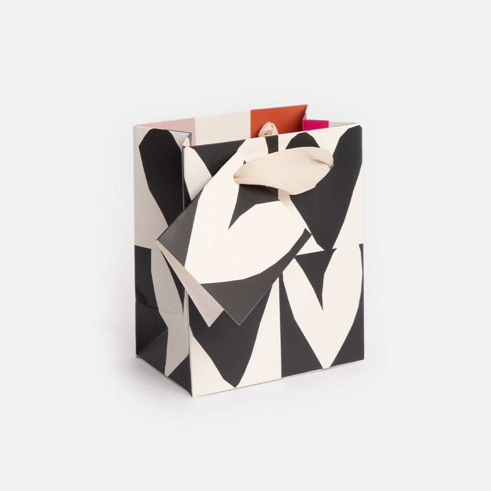 monochrome checked hearts small gift bag with matching gift tag