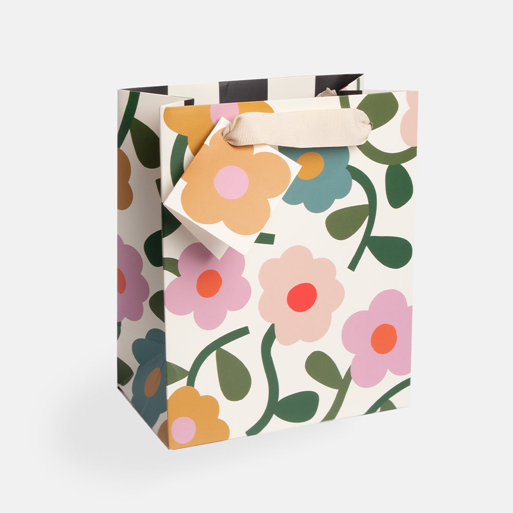 colourful flowers print medium size gift bag
