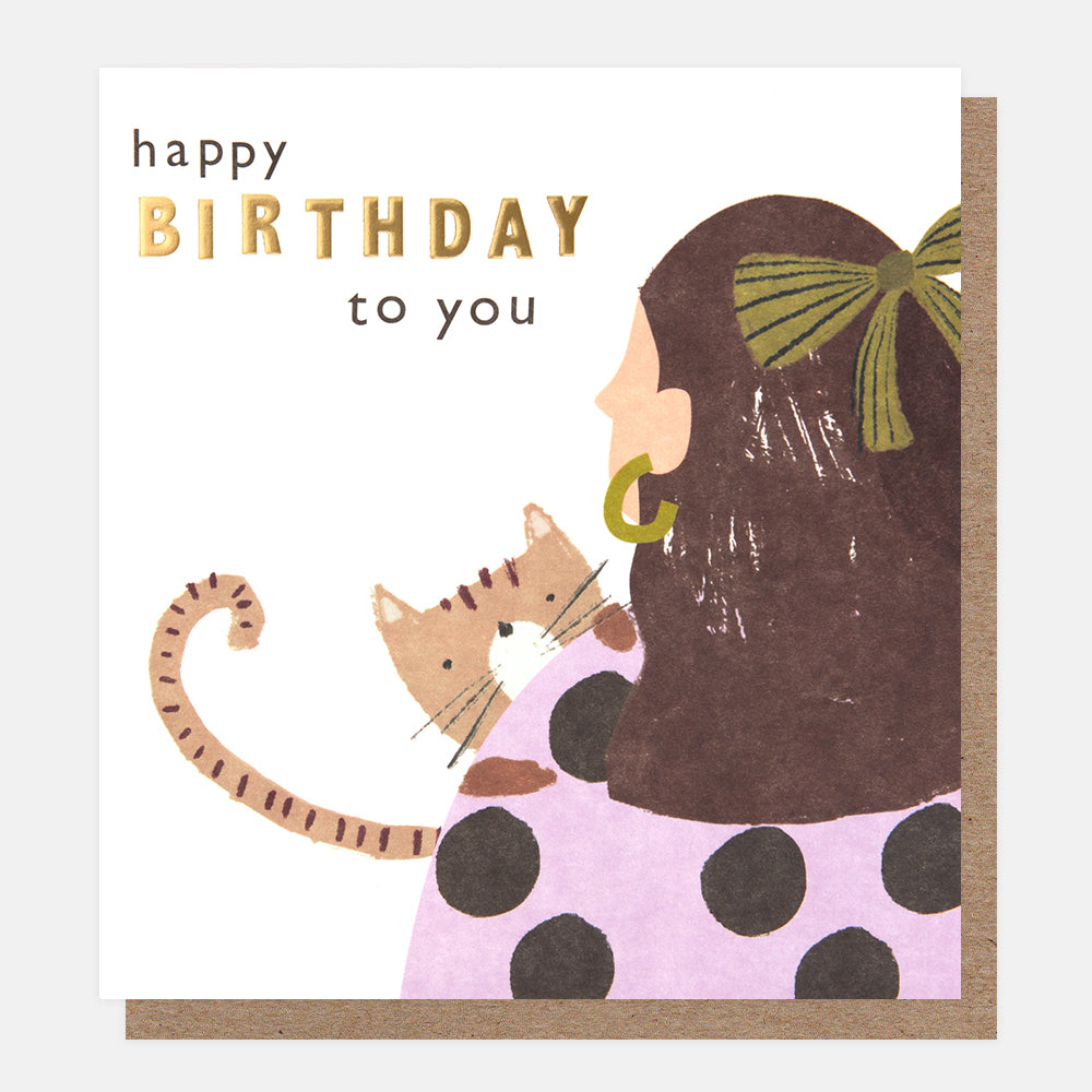 cat & lady happy birthday to you card