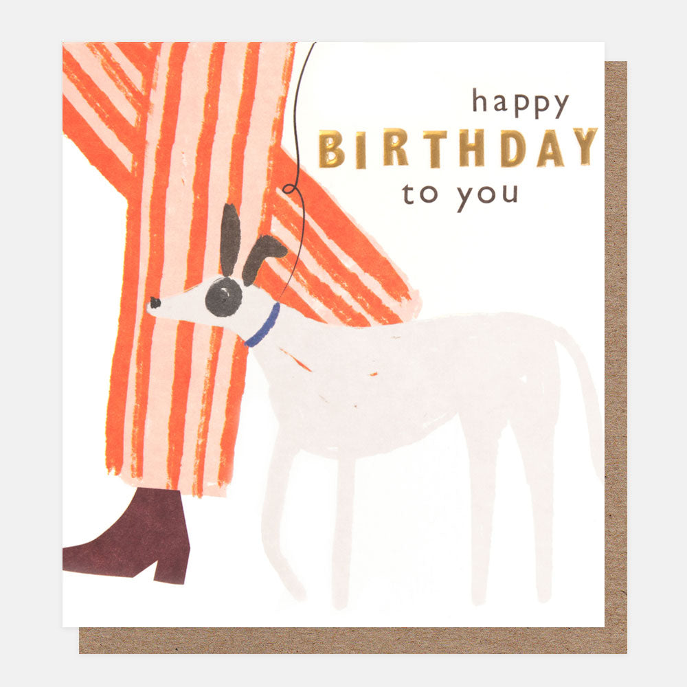 stripy trousers & dog on a lead happy birthday to you card