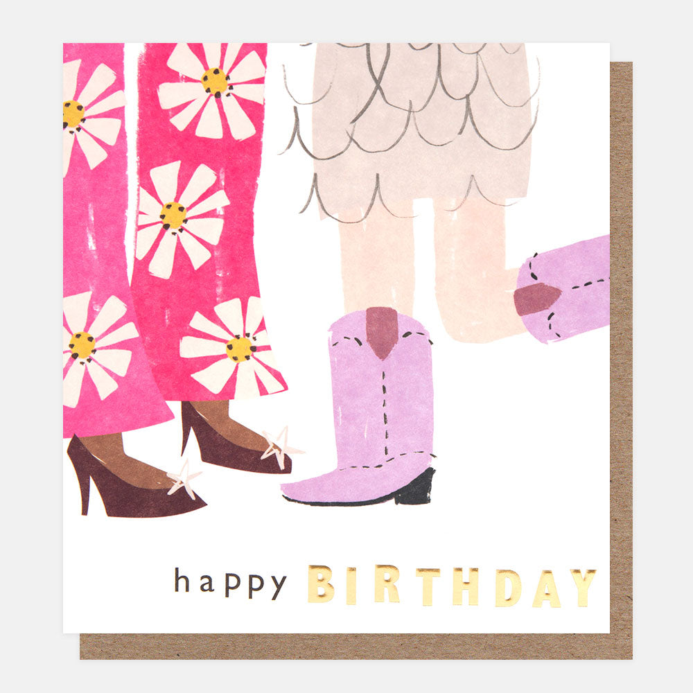 friends in partywear happy birthday card