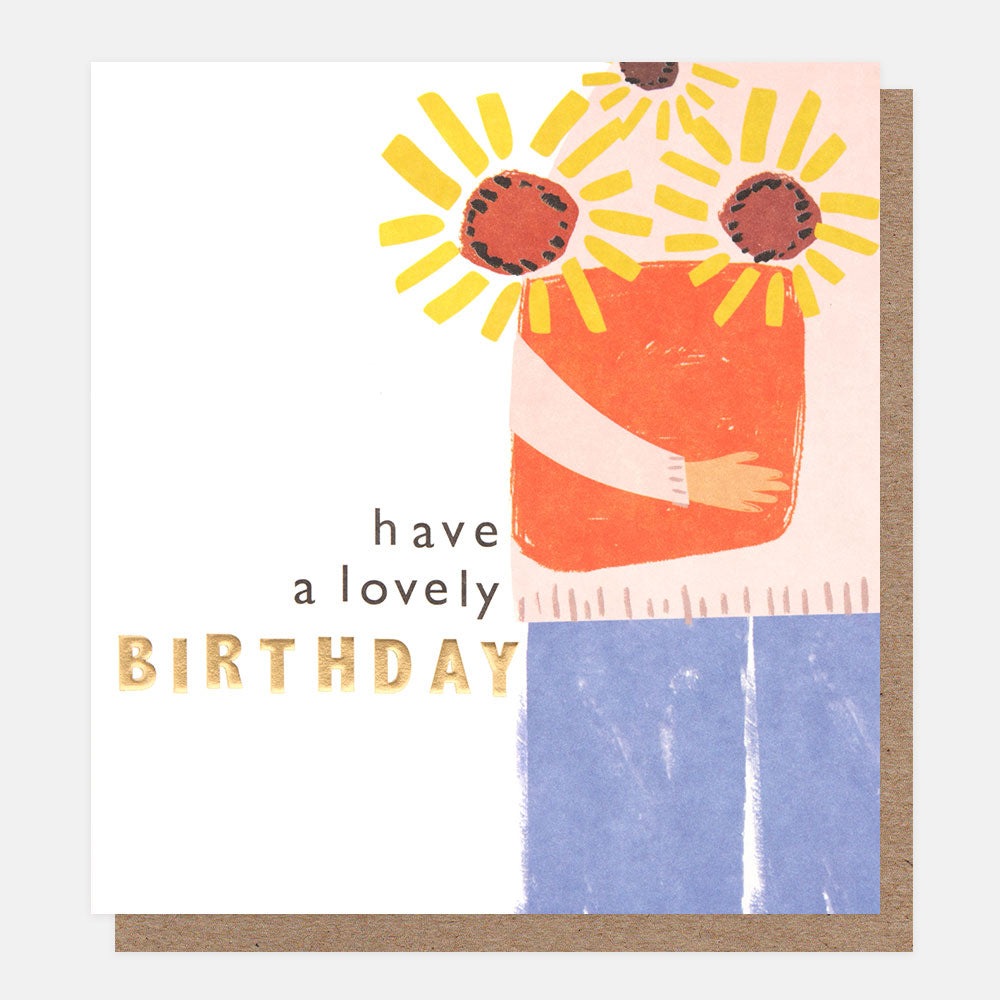 sunflowers in a pot have a lovely birthday card