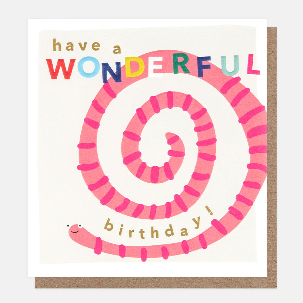 have a wonderful birthday pink worm birthday card