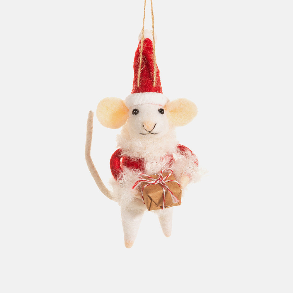 santa mouse with present christmas tree decoration